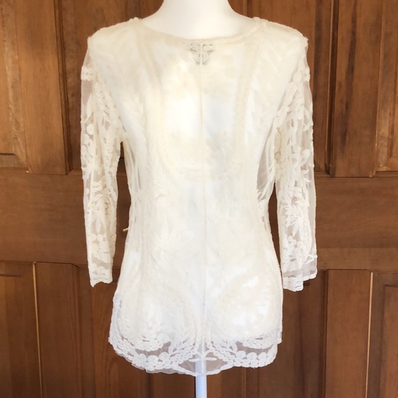 St. Tropez Sheer Ivory Blouse SZ L - Picture 3 of 15
